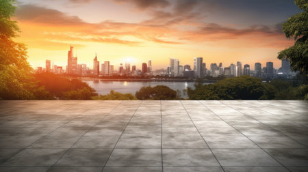 empty concrete floor with blur background of nature skyline. beautiful Generative AI AIG32の素材
