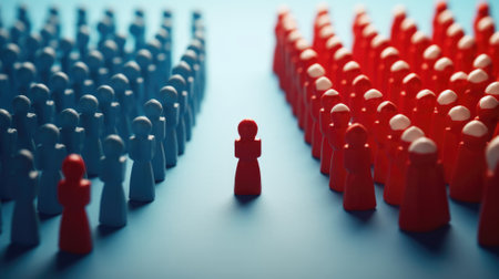 discrimination conceptual image, people divided, miniature toy model, red and blue color. beautiful Generative AI AIG32の素材