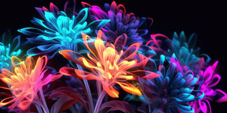 Beautiful abstract neon light night photo floral design background banner. beautiful Generative AI AIG32の素材
