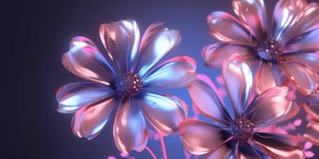 Beautiful abstract neon light glossy metallic floral design background. beautiful Generative AI AIG32の素材