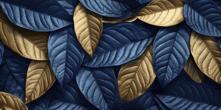 Dry Gold Blue leaves Surface textured background, realism, realistic, hyper realistic. Generative AI image weber.の素材
