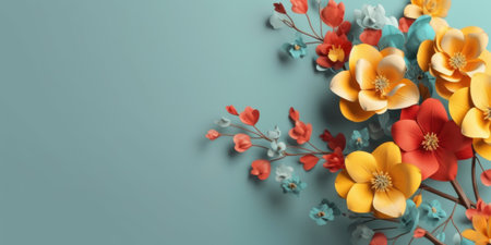 Beautiful abstract coral, turquoise, and yellow floral design background. beautiful Generative AI AIG32の素材