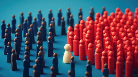 discrimination conceptual image, people divided, miniature toy model, red and blue color. beautiful Generative AI AIG32の素材