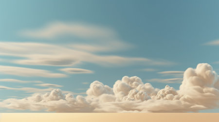 Beautiful sky on colorful gentle light day background. Sunny and fluffy clouds with pastel tone and idyllic pale blue and beige color backdrop. Picturesqueの写真素材