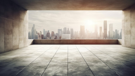empty concrete courtyard with blur background of skyline. beautiful Generative AI AIG32の素材
