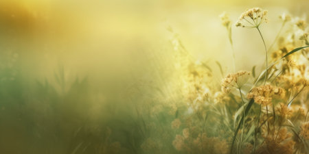 Beautiful abstract gold and green misty morning photo floral design background banner. beautiful Generative AI AIG32の素材