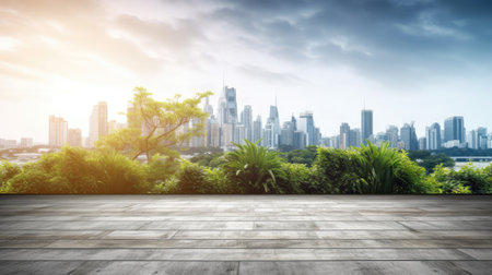 empty concrete floor with blur background of nature skyline. beautiful Generative AI AIG32の素材