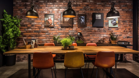 Inspiring office interior design Industrial style Meeting Room featuring Exposed brick wall architecture. Generative AI AIG 31.の素材