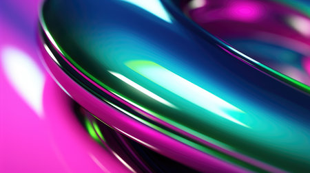 The close up of a glossy metal surface in hot pink, electric blue, and neon green colors with a soft focus. Generative AI AIG30.の写真素材