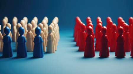 discrimination conceptual image, people divided, miniature toy model, red and blue color. beautiful Generative AI AIG32の素材