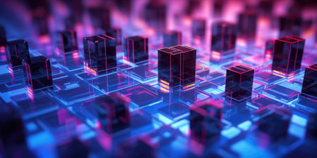 Digital abstract background with sci-fi neon light line pattern. Picturesque generative AIの素材