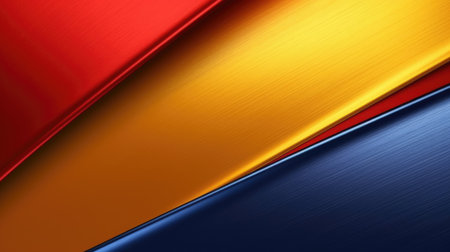 The abstract background of metal texture with empty space in red, yellow, and blue colors. 3D illustration of exuberant.の写真素材