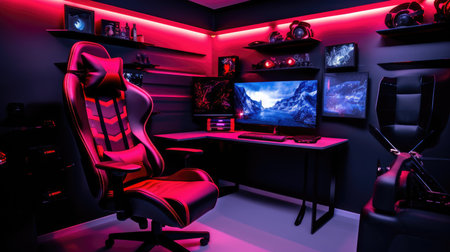 Inspiring office interior design Tech-inspired style Office featuring Gaming setup architecture. Generative AI AIG 31.の素材