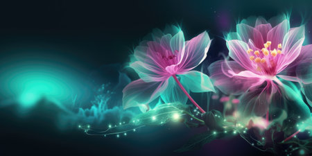 Beautiful abstract pink and green night photo floral design background banner. beautiful Generative AI AIG32の素材