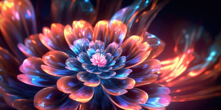 Beautiful abstract neon light glossy metallic floral design background. beautiful Generative AI AIG32の素材