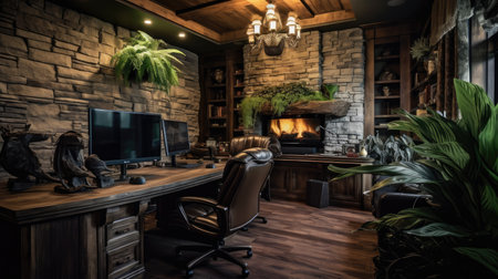Inspiring office interior design Rustic style Corporate Workspace featuring Cozy and inviting architecture. Generative AI AIG 31.の素材