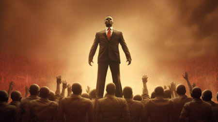 leadership conceptual image, a true born leader standing in front of the cheering crowd. beautiful Generative AI AIG32の素材