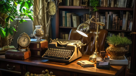 Inspiring office interior design Vintage style Office featuring Retro charm architecture. Generative AI AIG 31.の素材