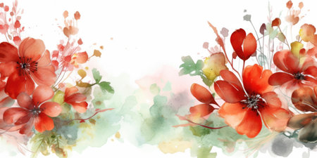 Beautiful abstract red and green watercolor floral design background. beautiful Generative AI AIG32の素材