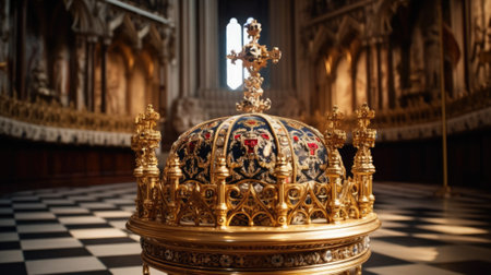 A crown of the united kingdom on ornate design table in the palace. beautiful Generative AI AIG32の素材