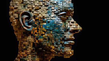 Abstract human head made of puzzle, psychology, brain, neurosis, compulsive. Generative AI image weber.の素材