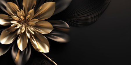 Beautiful abstract black and gold luxury glossy metallic floral design background. beautiful Generative AI AIG32の素材