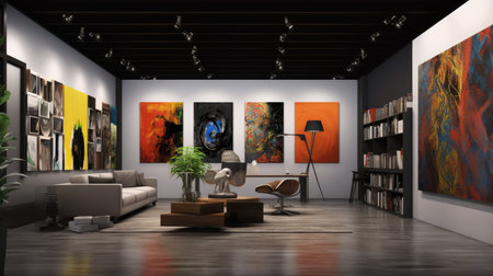 Inspiring office interior design Contemporary style Studio space featuring Abstract art architecture. Generative AI AIG 31.の素材