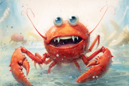 A very cute and happy smiling lobster with big eyes under the sea with against a white background. beautiful Generative AI AIG32の素材
