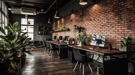 Inspiring office interior design Industrial style Corporate Office featuring Exposed brick wall architecture. Generative AI AIG 31.の素材