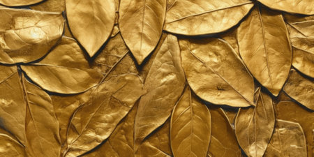 Dry Gold Green leaves Surface textured background, realism, realistic, hyper realistic. Generative AI image weber.の素材