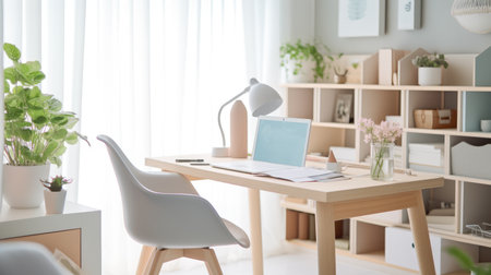 Inspiring office interior design Scandinavian style Home office featuring Natural light architecture. Generative AI AIG 31.の素材