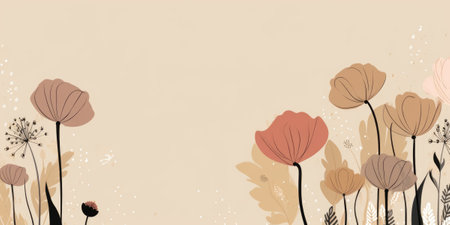 Beautiful abstract beige simple doodle cartoon floral design background. beautiful Generative AI AIG32の素材