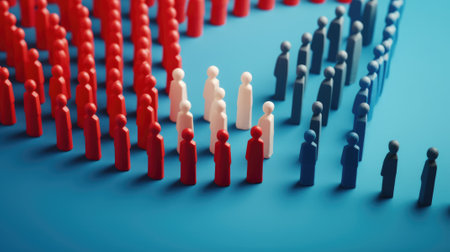 discrimination conceptual image, people divided, miniature toy model, red and blue color. beautiful Generative AI AIG32の素材