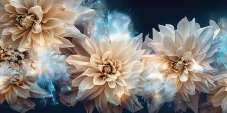 Beautiful abstract beige blue off-white night photo floral design background banner. beautiful Generative AI AIG32の素材