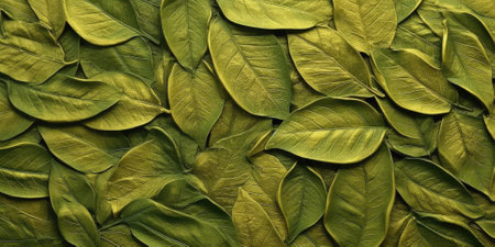 Dry Gold Green leaves Surface textured background, realism, realistic, hyper realistic. Generative AI image weber.の素材