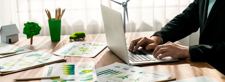 Eco business company office, businessman using laptop to plan business strategic marketing of...