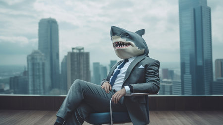 Business Shark In Suit sitting in the office. Generative AI image weber.の素材