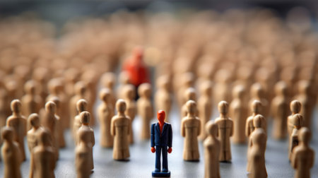 leadership conceptual image, the true leader standing in center surrounding by crowd, standing out of the crowd, miniature toy model. beautiful Generative AI AIG32の素材