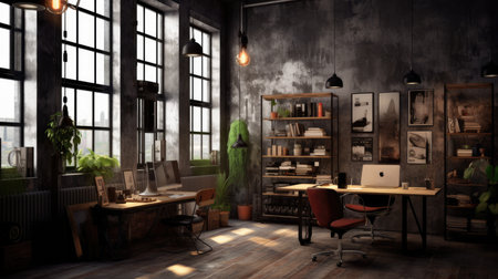 Inspiring office interior design Industrial style Corporate Office featuring Exposed brick wall architecture. Generative AI AIG 31.の素材