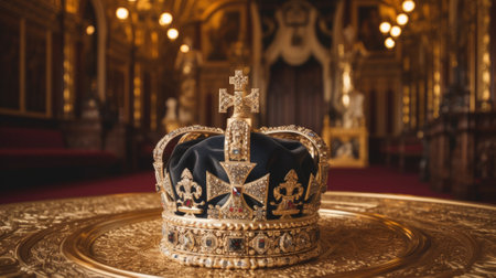 A crown of the united kingdom on ornate design table in the palace. beautiful Generative AI AIG32の素材