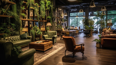 Inspiring office interior design Rustic style Co-working featuring Fireplace architecture. Generative AI AIG 31.の素材