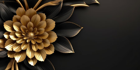 Beautiful abstract black and gold luxury glossy metallic floral design background. beautiful Generative AI AIG32の素材