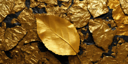 Dry Gold Green leaves Surface textured background, realism, realistic, hyper realistic. Generative AI image weber.の素材