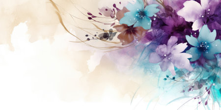 beautiful abstract turquoise purple beige watercolor floral design background. beautiful Generative AI AIG32の素材