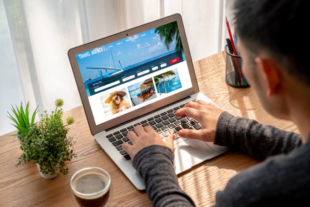 Online travel agency website for modish search and travel planning offers deal and package for flight , hotel and tour bookingの写真素材