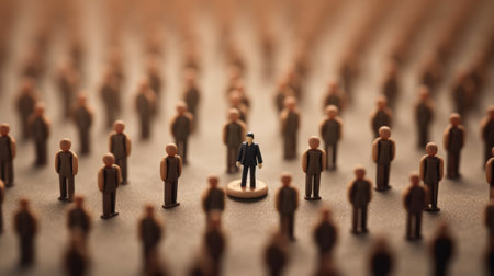 leadership conceptual image, the true leader standing in center surrounding by crowd, standing out of the crowd, miniature toy model. beautiful Generative AI AIG32の素材