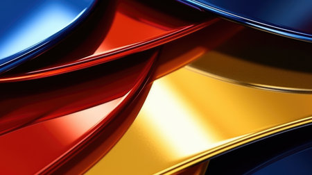 The close up of a glossy metal surface in navy blue, golden yellow, and deep red colors with a soft focus. Generative AI AIG30.の写真素材
