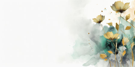 Beautiful abstract gold and green watercolor floral design background. beautiful Generative AI AIG32の素材