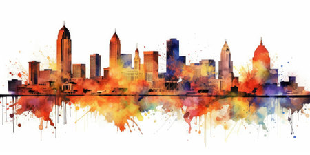city skyline watercolor on white background. beautiful Generative AI AIG32の素材