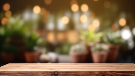 The empty wooden table top with blur background. Exuberant image.の写真素材